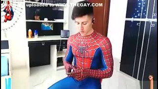 Hot Guys Jerk Off In Spiderman Outfit